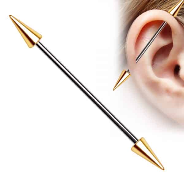 Stainless steel gold plated spike industrial barbell