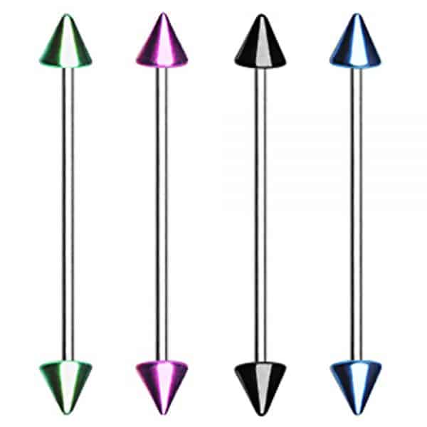 Surgical steel industrial barbell with PVD coated spikes