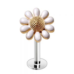 Gold Plated Labret White Daisy Flower