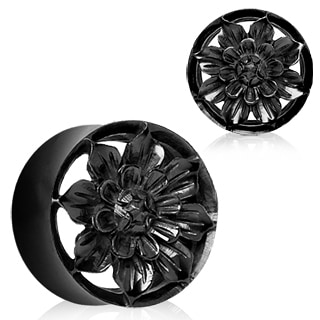 Carved black flower plug jewellery