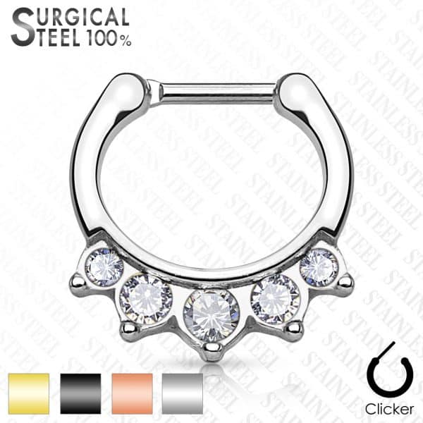 Surgical steel five crystals hanging clicker