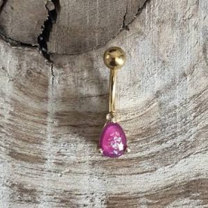 Gold metal pink opal belly/navel piercing bar