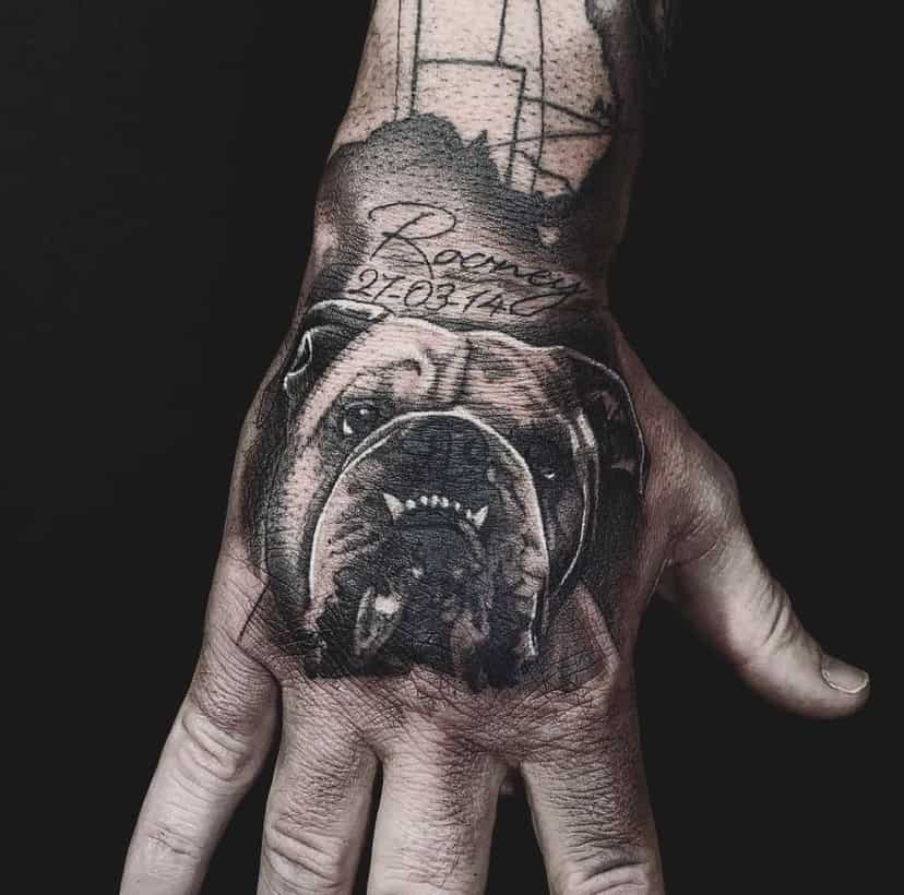 bulldog hand tattoo