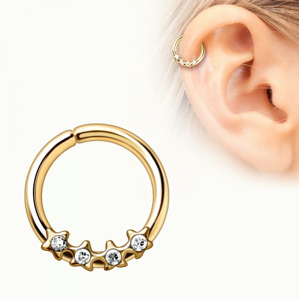 Gold plated jewelled star annealed seamless ring body piercing